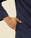 Manyavar Men Dark Blue Medallion Patterned Achkan Style Sherwani Set