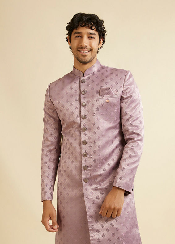 Manyavar Men Purple Floral Jaal Patterned Sherwani Set