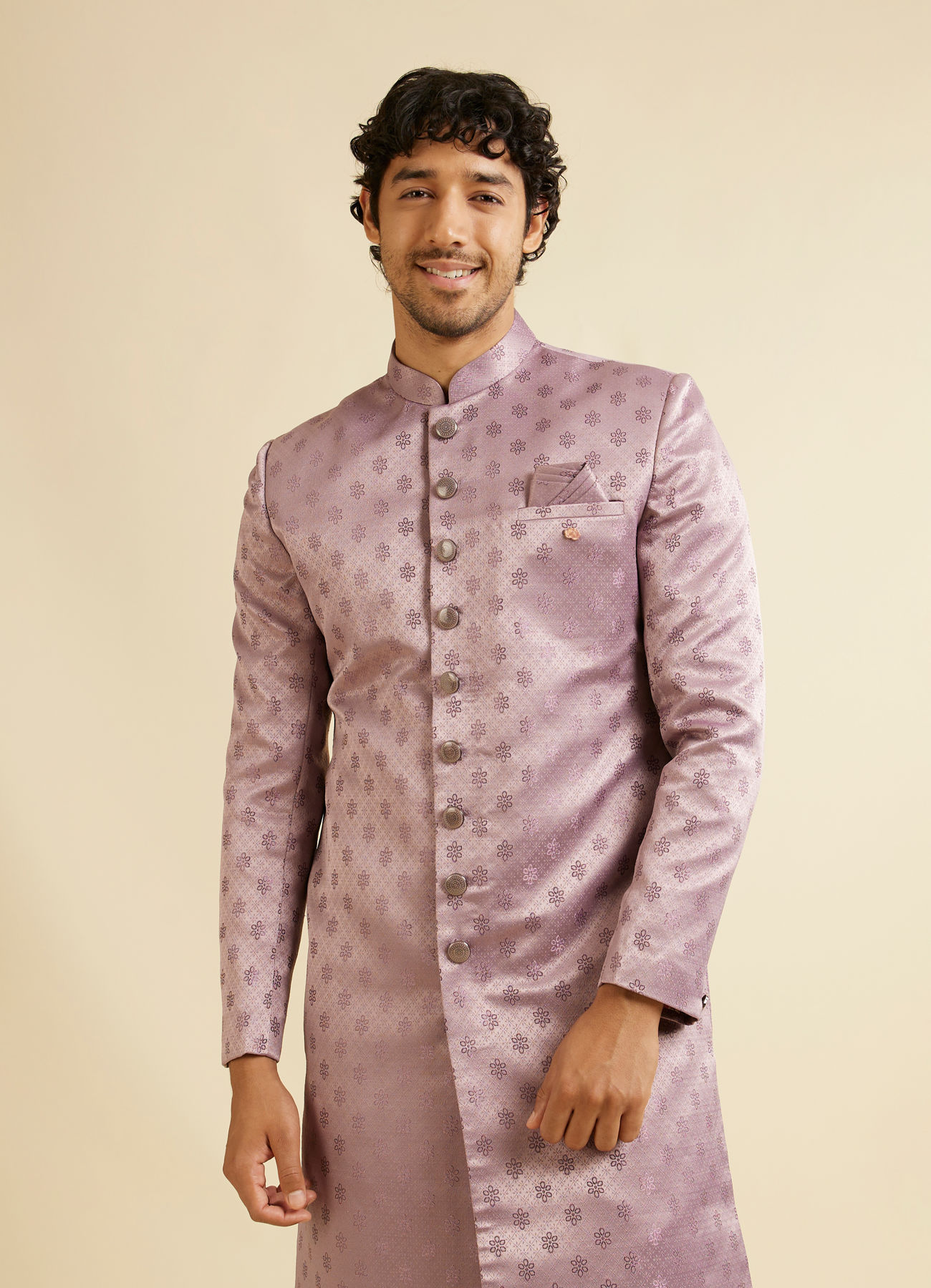 Manyavar Men Purple Floral Jaal Patterned Sherwani Set