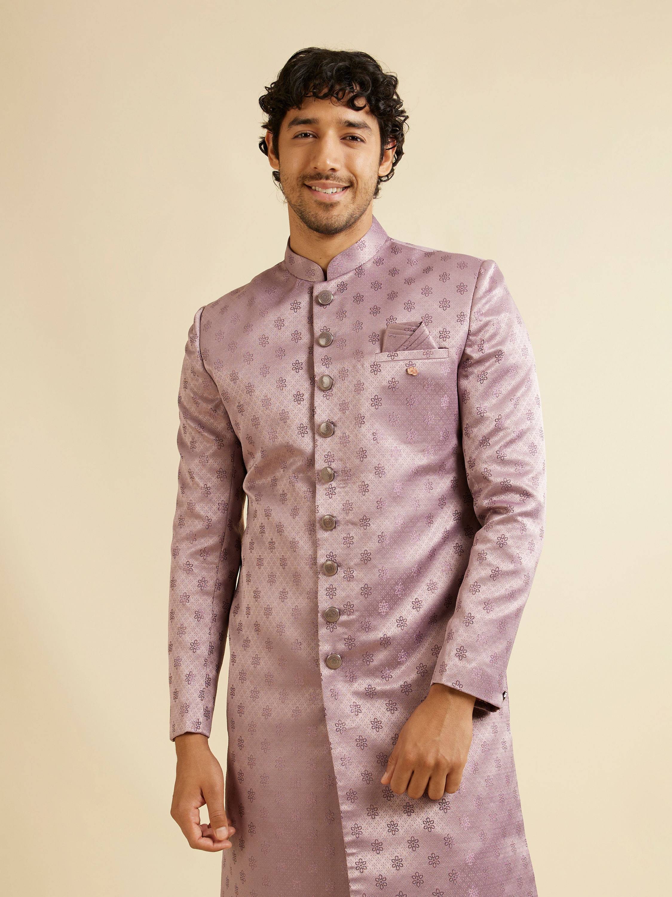 Manyavar Men Purple Floral Jaal Patterned Sherwani Set