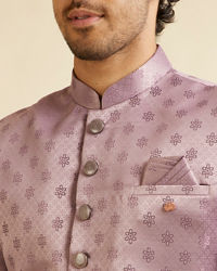 Manyavar Men Purple Floral Jaal Patterned Sherwani Set