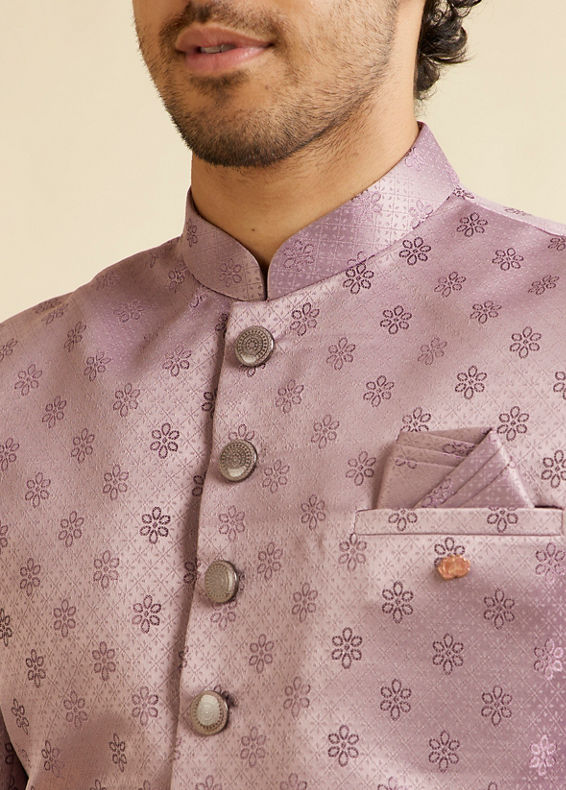 Manyavar Men Purple Floral Jaal Patterned Sherwani Set