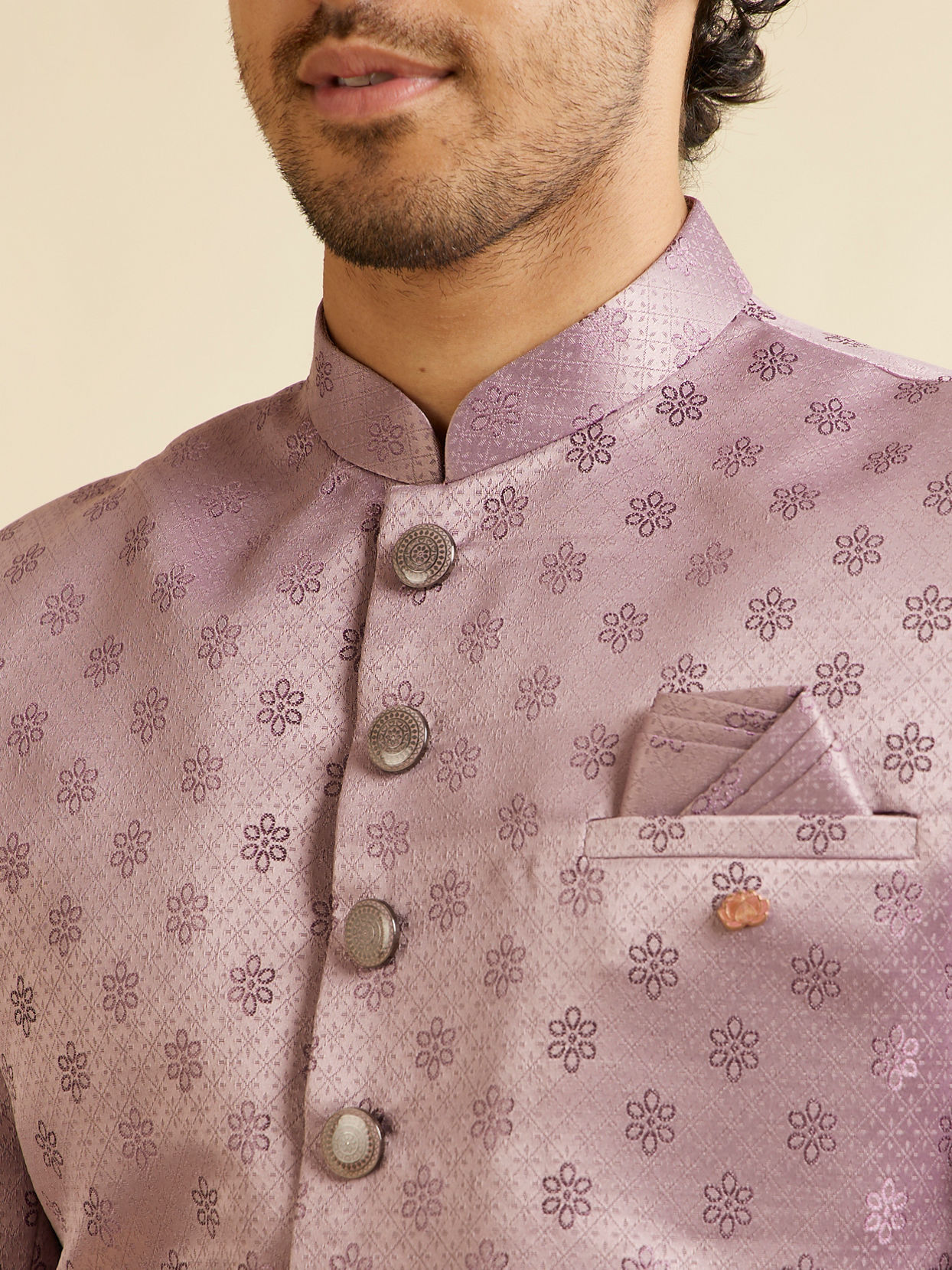 Manyavar Men Purple Floral Jaal Patterned Sherwani Set