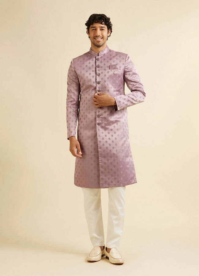 Manyavar Men Purple Floral Jaal Patterned Sherwani Set