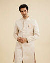 Soft Beige Jaal Medallion Patterned Sherwani Set with Rhinestone Work
