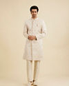 Manyavar Men Soft Beige Jaal Medallion Patterned Sherwani Set with Rhinestone Work