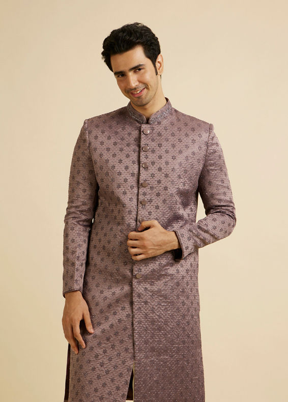 Manyavar Men Purple Floral Buta Motif Sherwani Set