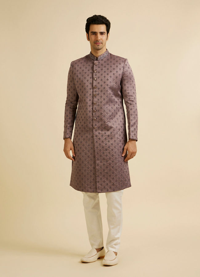 Manyavar Men Purple Floral Buta Motif Sherwani Set