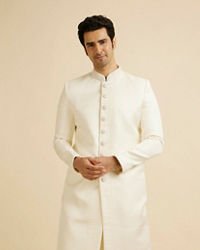 Manyavar Men Warm White Stone Work Wedding Sherwani