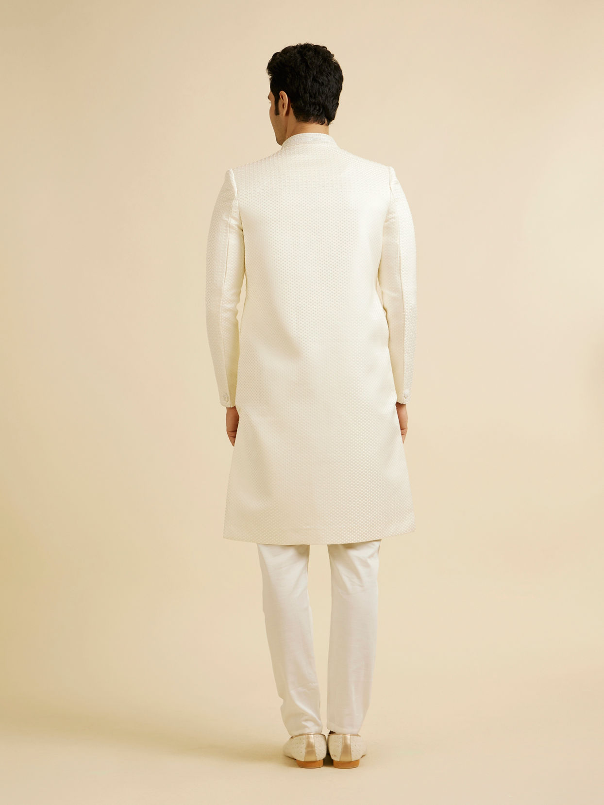 Manyavar Men Warm White Stone Work Wedding Sherwani