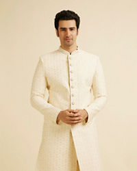 Manyavar Men Cream Jaal Patterned Sequinned Sherwani Set