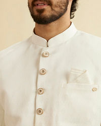 Manyavar Men Warm White Leaf Patterned Sherwani Set