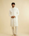 Manyavar Men Warm White Leaf Patterned Sherwani Set