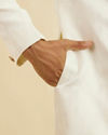 Manyavar Men Warm White Leaf Patterned Sherwani Set