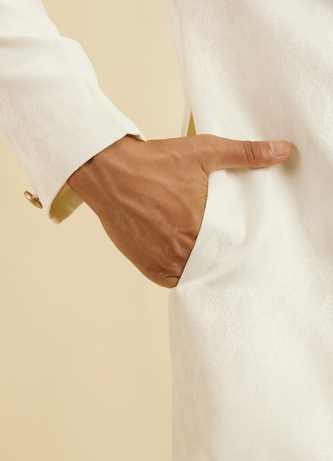 Manyavar Men Warm White Leaf Patterned Sherwani Set