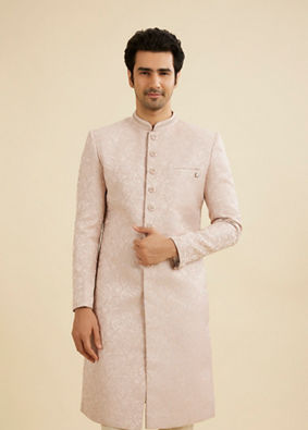 Manyavar Men Dusty Pink Paisley Jaal Patterned Sherwani Set with Embellished Collar