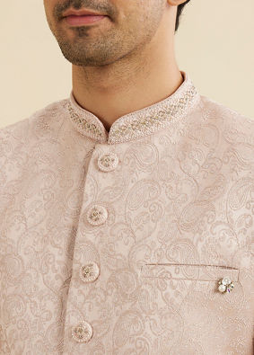 Manyavar Men Dusty Pink Paisley Jaal Patterned Sherwani Set with Embellished Collar