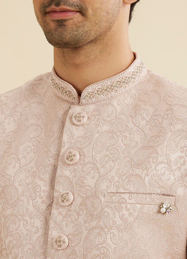 Manyavar Men Dusty Pink Paisley Jaal Patterned Sherwani Set with Embellished Collar