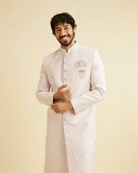 Manyavar Men Dusty Pink Paisley Patterned Sherwani Set with Rhinestone Buttons