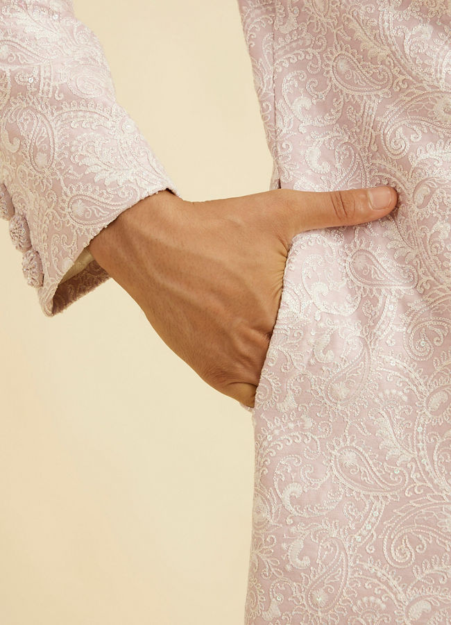 Manyavar Men Dusty Pink Paisley Patterned Sherwani Set with Rhinestone Buttons