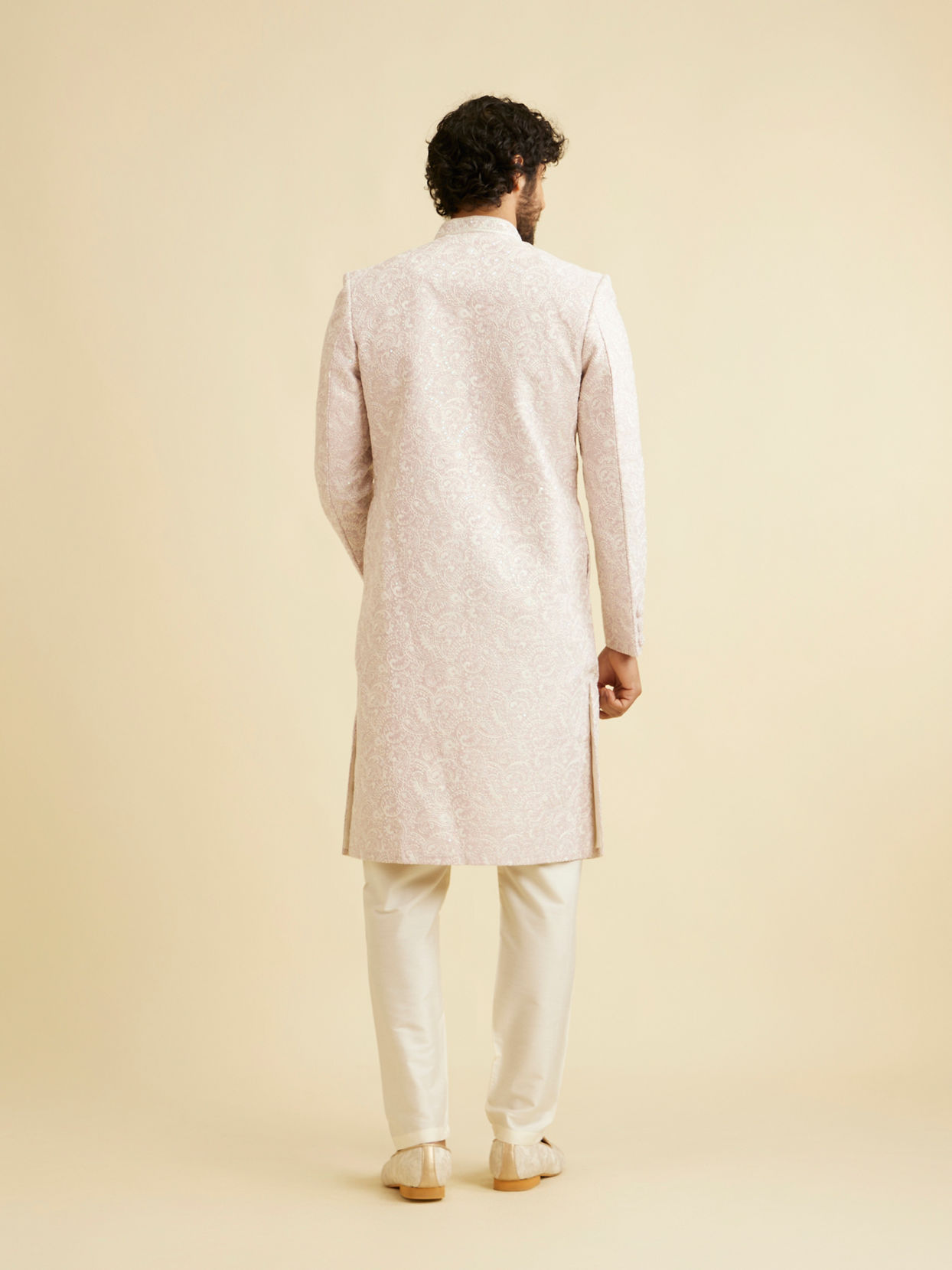 Manyavar Men Dusty Pink Paisley Patterned Sherwani Set with Rhinestone Buttons