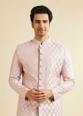 Manyavar Men Dusty Pink Medallion Patterned Sherwani Set