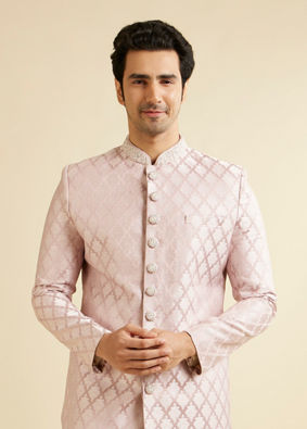 alt message - Manyavar Men Dusty Pink Medallion Patterned Sherwani Set image number 0