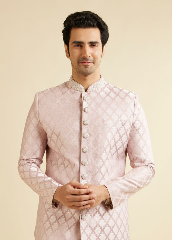 Manyavar Men Dusty Pink Medallion Patterned Sherwani Set