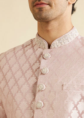 alt message - Manyavar Men Dusty Pink Medallion Patterned Sherwani Set image number 1