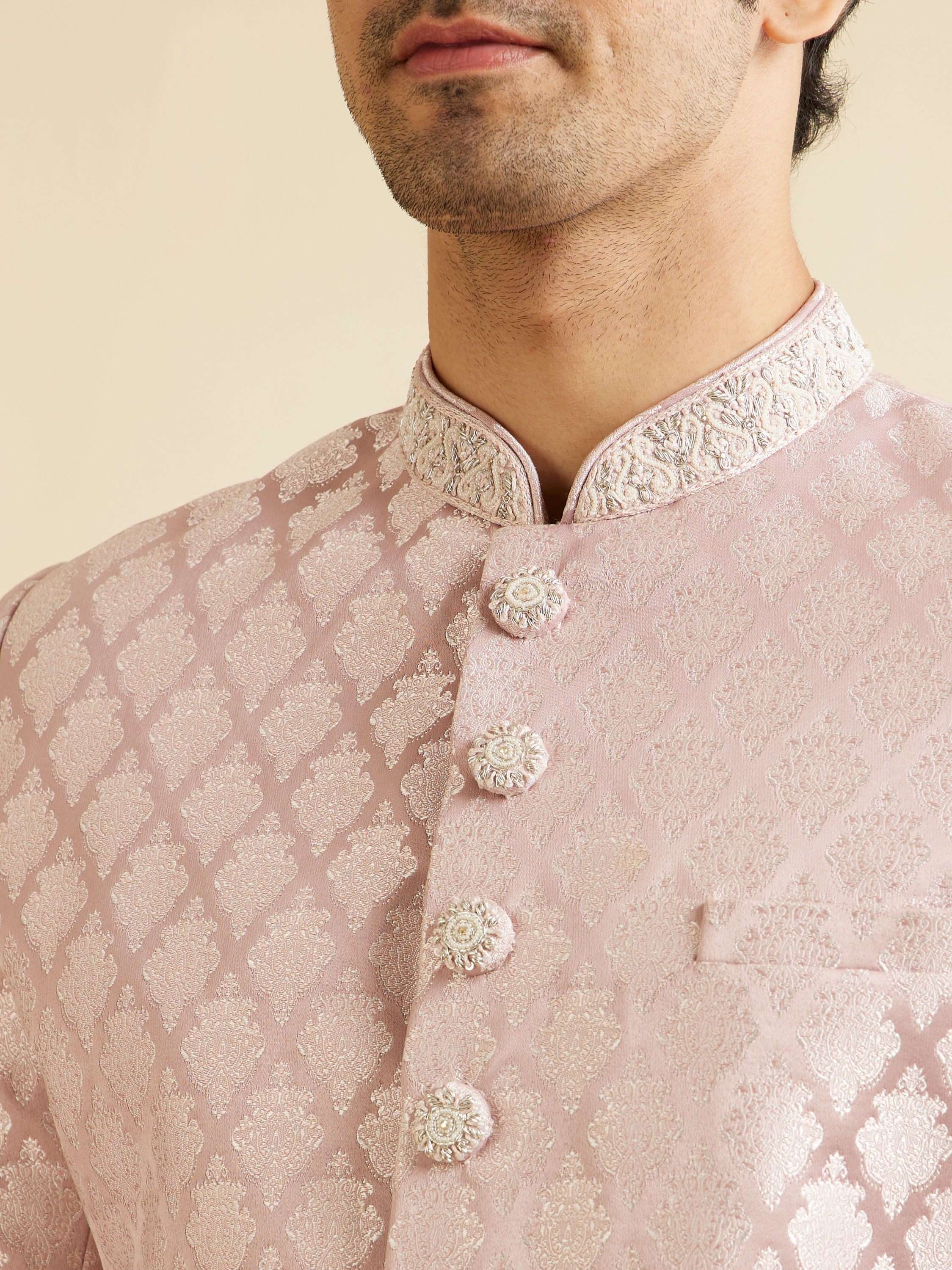 Manyavar Men Dusty Pink Medallion Patterned Sherwani Set