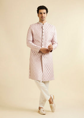 alt message - Manyavar Men Dusty Pink Medallion Patterned Sherwani Set image number 2