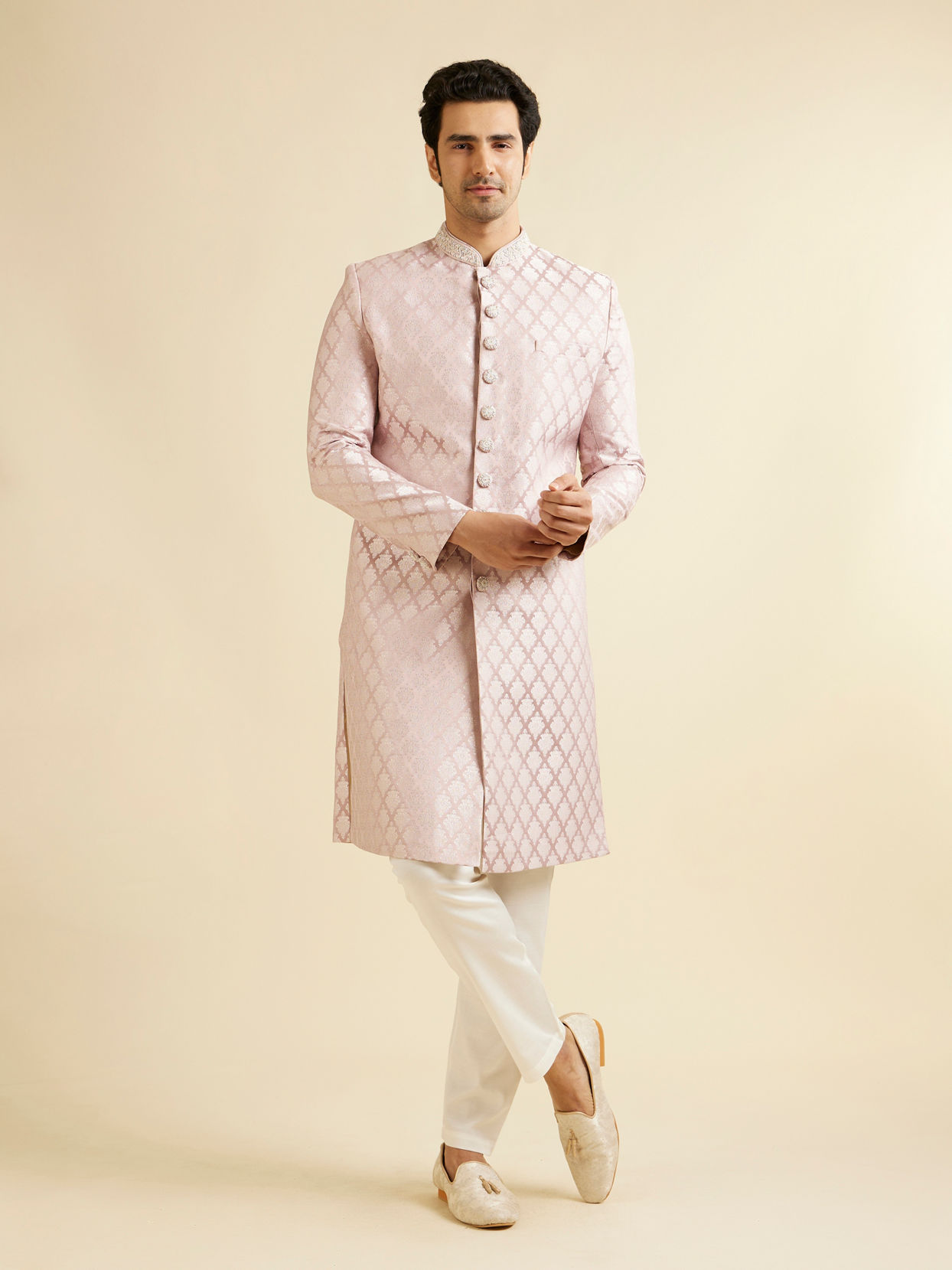 Manyavar Men Dusty Pink Medallion Patterned Sherwani Set