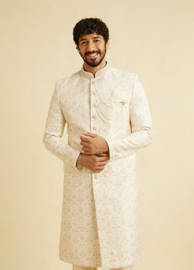 alt message - Manyavar Men Regal Cream Elegance Sherwani image number 0