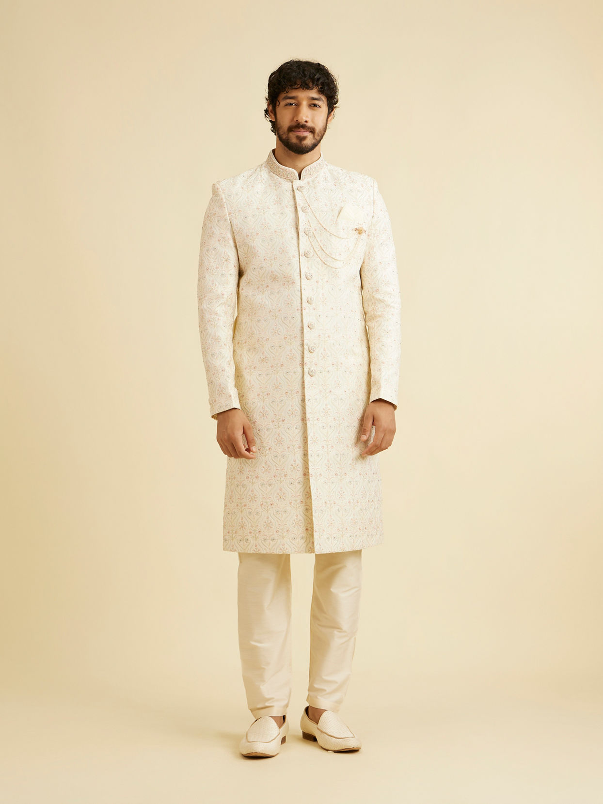 alt message - Manyavar Men Regal Cream Elegance Sherwani image number 2