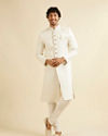 Manyavar Men Warm White Ogee Jaal Patterned Sherwani Set