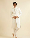 alt message - Manyavar Men Warm White Ogee Jaal Patterned Sherwani Set image number 2