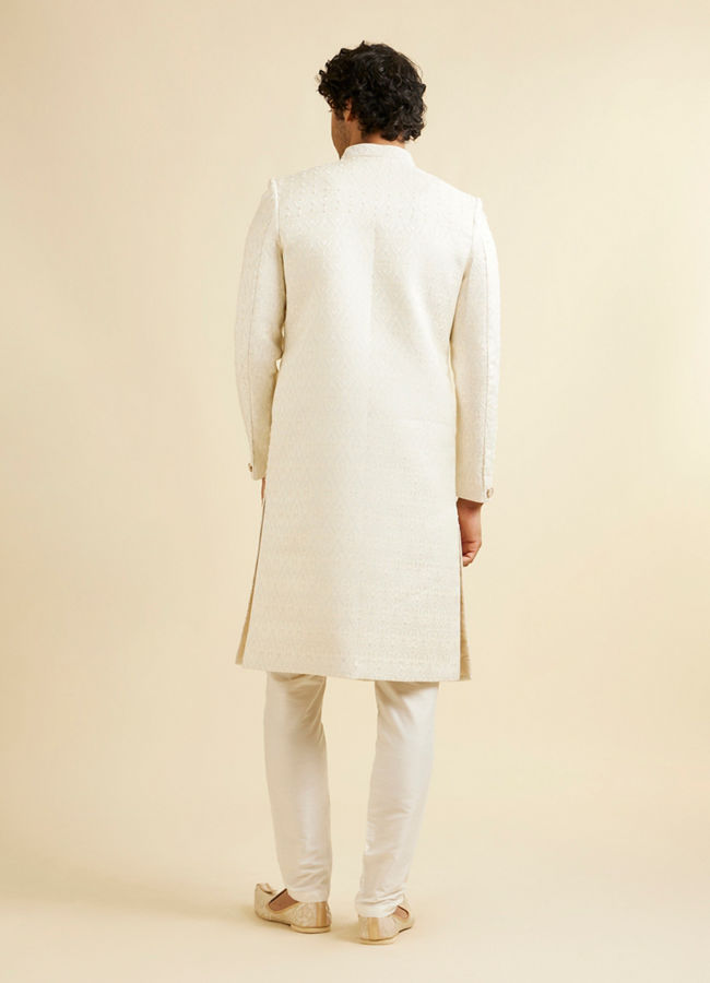 Manyavar Men Warm White Ogee Jaal Patterned Sherwani Set