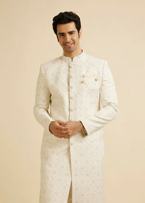 alt message - Manyavar Men Regal Cream Wedding Sherwani image number 0