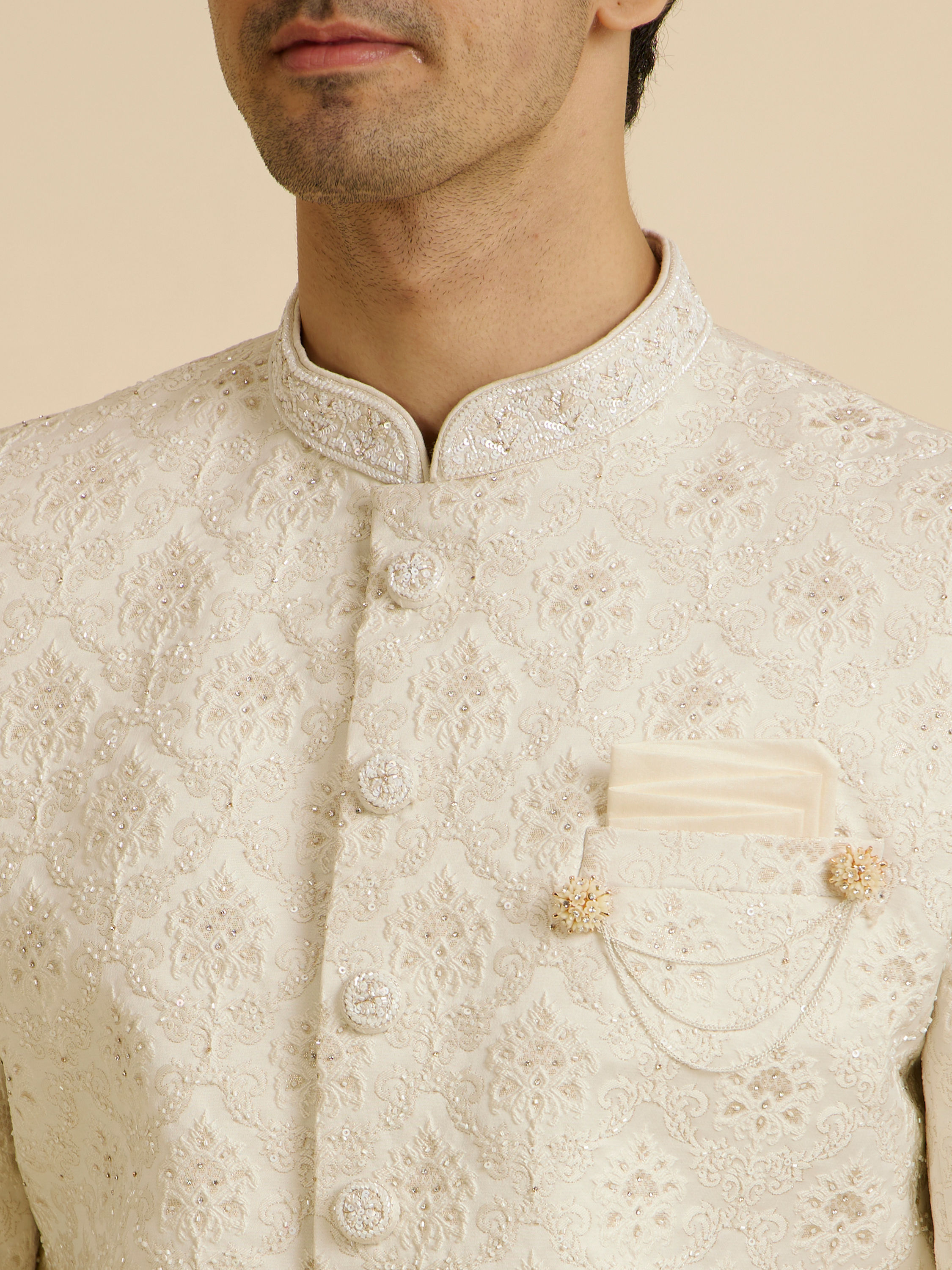 Manyavar Men Regal Cream Wedding Sherwani