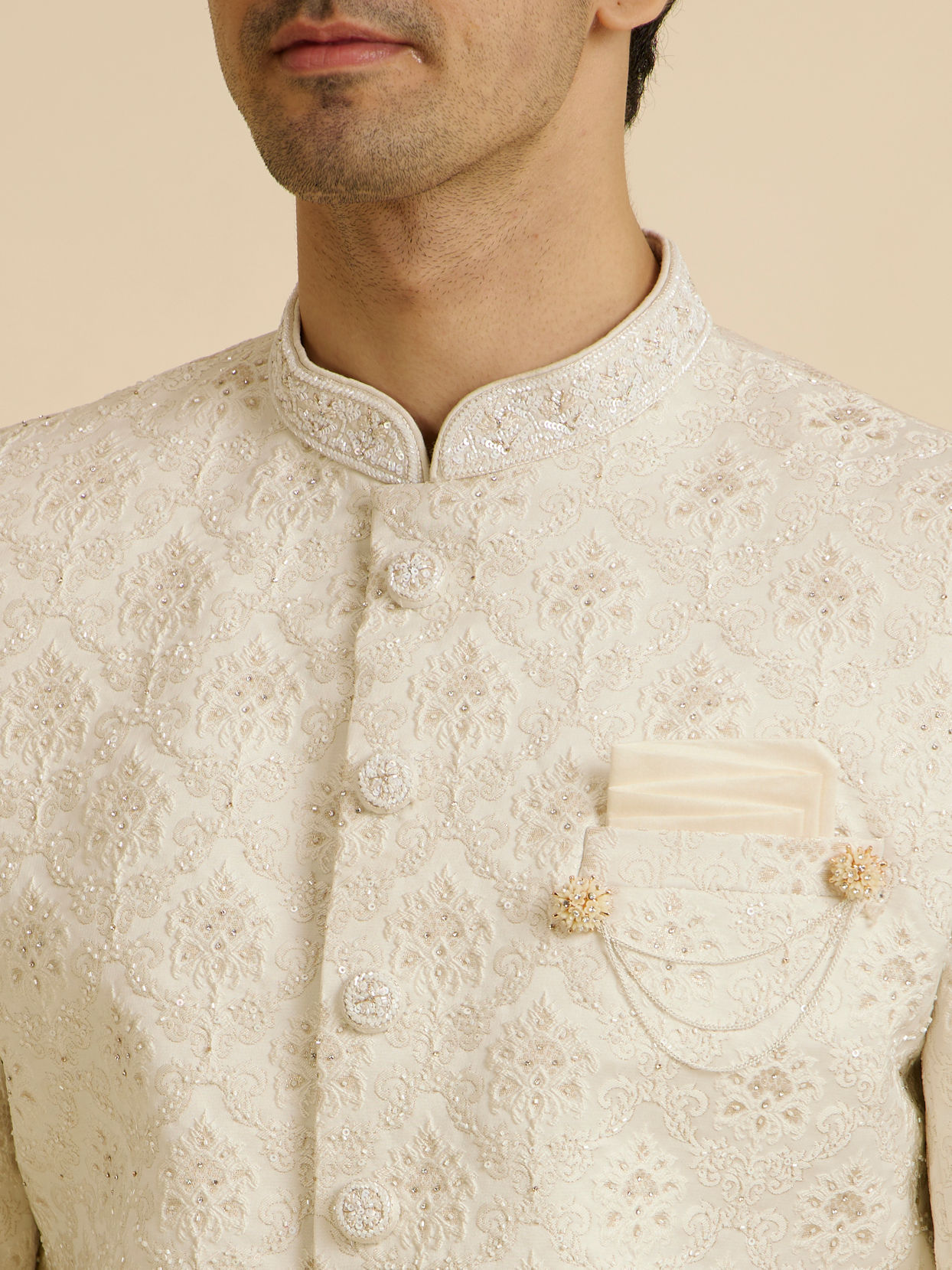 Manyavar Men Regal Cream Wedding Sherwani