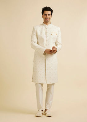 alt message - Manyavar Men Regal Cream Wedding Sherwani image number 2