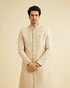 Soft Beige Lattice Patterned Sherwani Set with Sequin Work