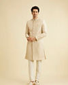 Manyavar Men Soft Beige Lattice Patterned Sherwani Set with Sequin Work