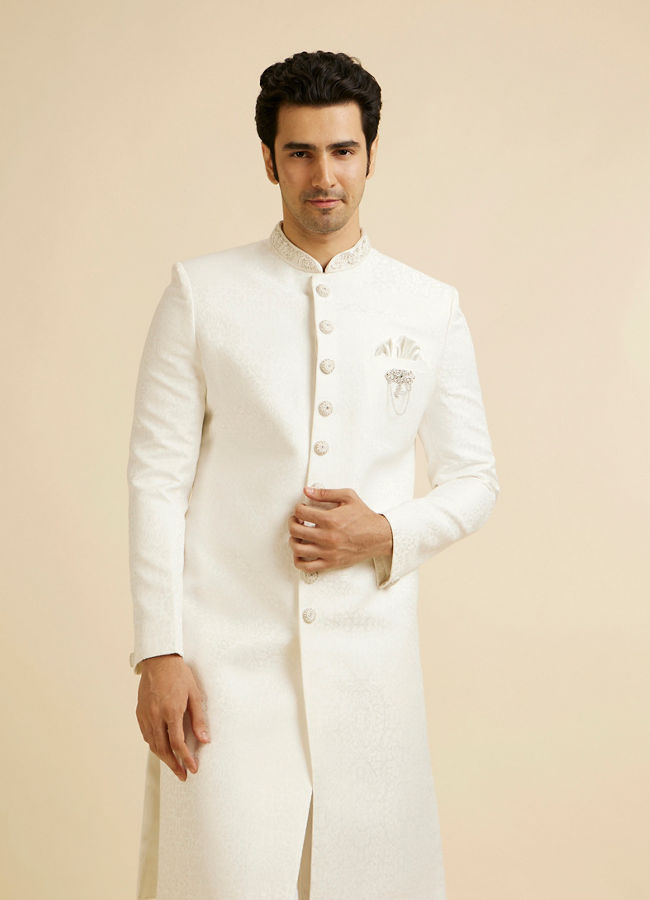 alt message - Manyavar Men Ethereal White Sherwani image number 0