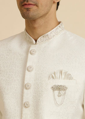 alt message - Manyavar Men Ethereal White Sherwani image number 1