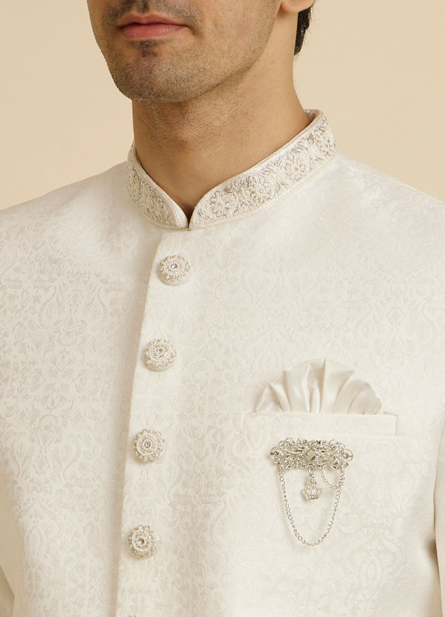 alt message - Manyavar Men Ethereal White Sherwani image number 1