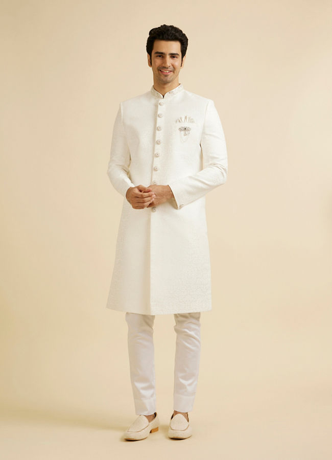 alt message - Manyavar Men Ethereal White Sherwani image number 2