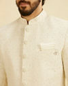 Manyavar Men Warm White Bel Buti Patterned Sherwani Set with Sequin Embellishment image number 1