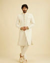 Manyavar Men Warm White Bel Buti Patterned Sherwani Set with Sequin Embellishment