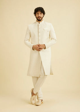 Manyavar Men Warm White Bel Buti Patterned Sherwani Set with Sequin Embellishment image number 2